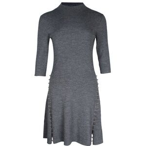 Embellished Ribbed-Knit Mini Dress In Grey Acrylic